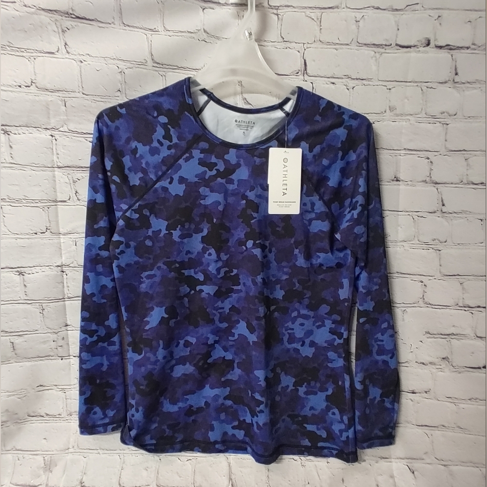 Athleta Blue Camo Point Break Rashguard Long Sleeve XL NWT